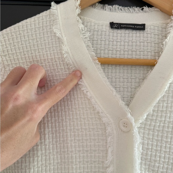 Adrianna Papell Frayed Waffle Knit Cardigan, Small, White - Picture 9 of 13